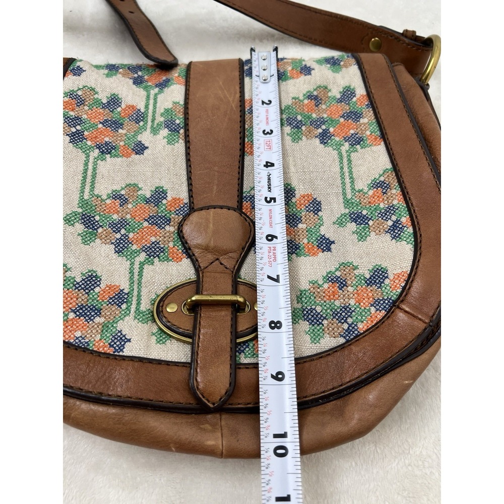 Vintage Fossil Brown Leather Canvas Single Stitch Saddle Bag Shoulder Bag EUC - Picture 14 of 16